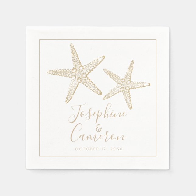 Serviette En Papier Tan and White Starfish Destination Plage Mariage (Devant)