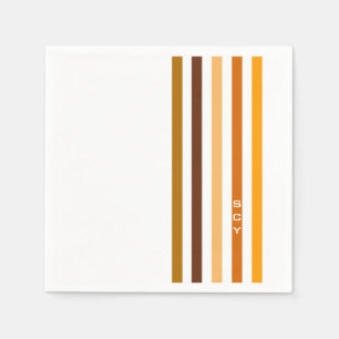Serviette En Papier Tan Brown Orange Vertical Stripes Monogramme