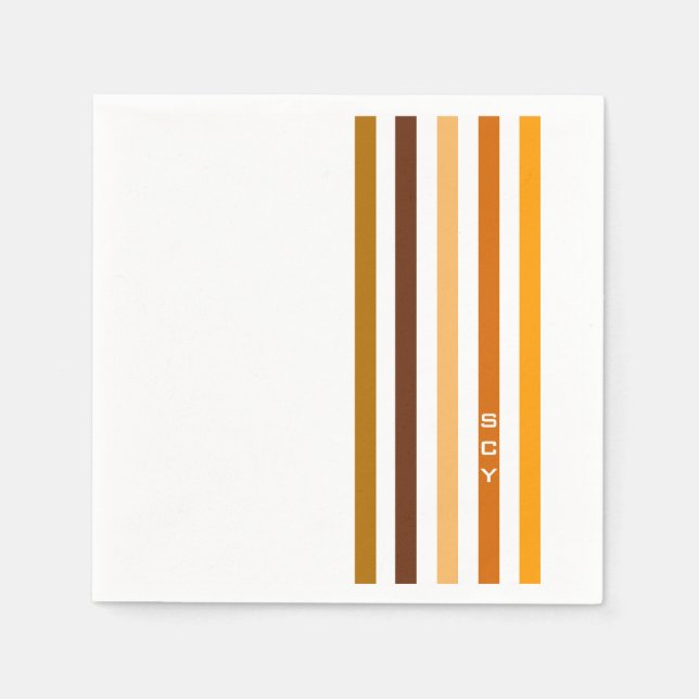 Serviette En Papier Tan Brown Orange Vertical Stripes Monogramme (Devant)