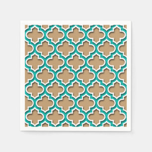 Serviette En Papier Tan de chameau, Turquoise, Quatrefoil Marocain Bla