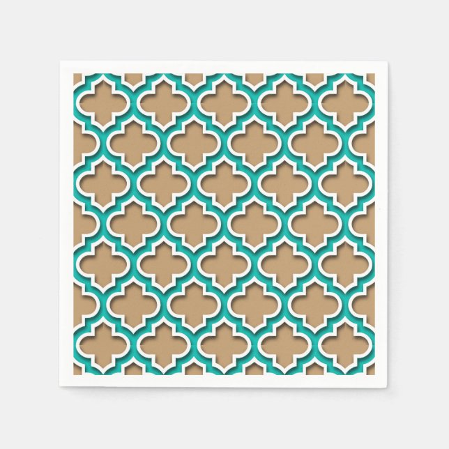 Serviette En Papier Tan de chameau, Turquoise, Quatrefoil Marocain Bla (Devant)