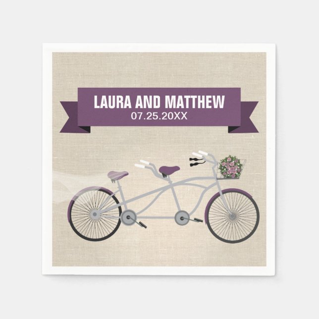 Serviette En Papier Tandem Purple Bicyclette Mariage (Devant)