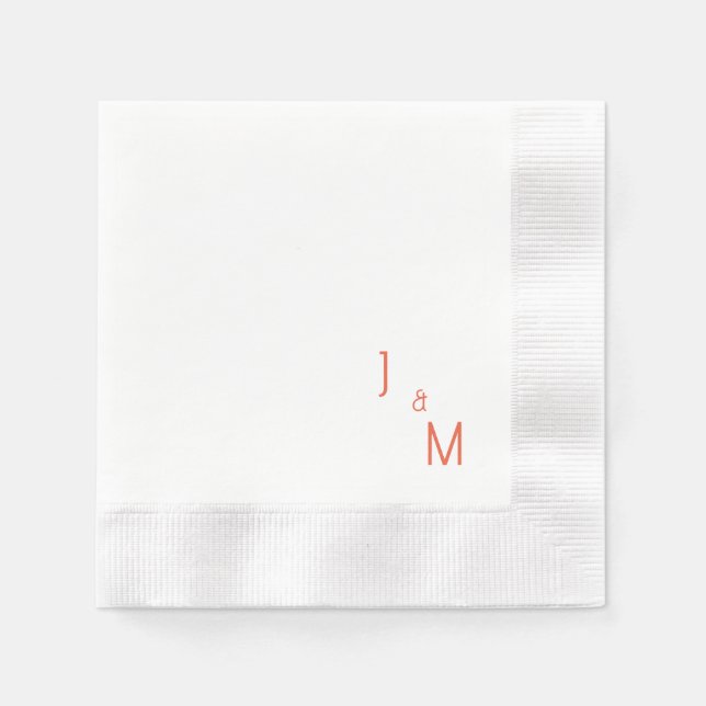 Serviette En Papier Tangerine Monogramme Simple Mariage blanc (Devant)