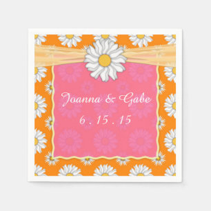 Serviette En Papier Tangerine Tango Orange Rose Daisy Floral Mariage