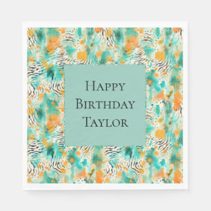 Serviette En Papier Tangerine Turquoise Zebra Abstrait