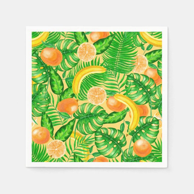 Serviette En Papier Tangerines, bananes et feuilles tropicaux (Devant)
