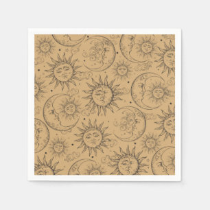 Serviette En Papier Tanné Beige Vintage Céleste Soleil Lune Étoiles Fê