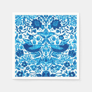 Serviette En Papier Tapisserie Art Nouveau Oiseau et Fleur, Bleu & Bla