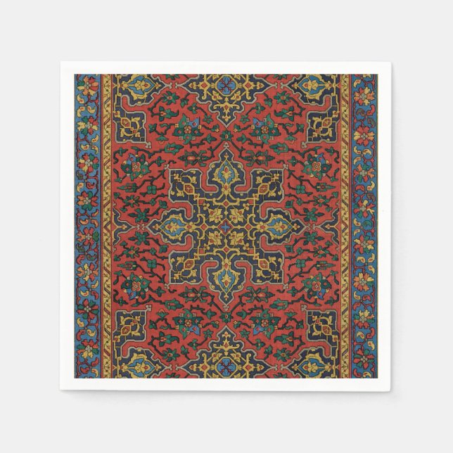 Serviette En Papier Tapisserie de tapis persan rouge bleu classique (Devant)