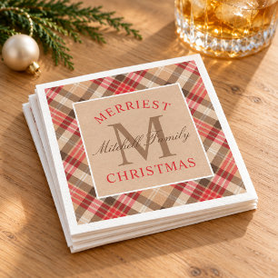 Serviette En Papier Tartan à carreaux rouge et brun rustique pour le p