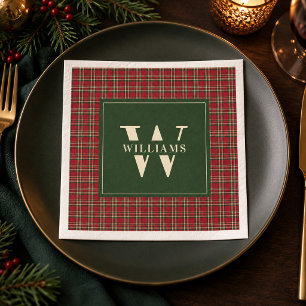 Serviette En Papier Tartan à carreaux rouge forêt vert Noël monogramme