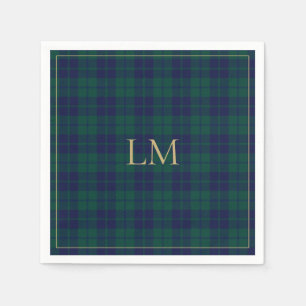 Serviette En Papier Tartan à carreaux vert et marine classique Monogra