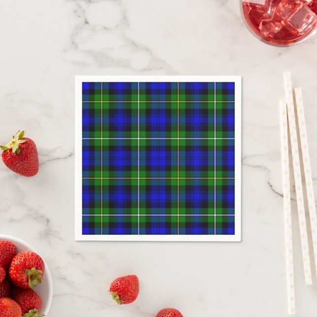 Serviette En Papier tartan Campbell bleu vert carreau (En situation)
