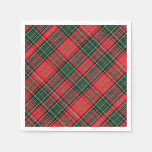 Serviette En Papier Tartan écossais diagonal rouge et vert