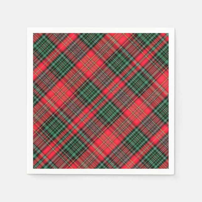 Serviette En Papier Tartan écossais diagonal rouge et vert (Devant)