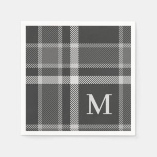 Serviette En Papier Tartan gris de charbon foncé plaqué avec Monogramm