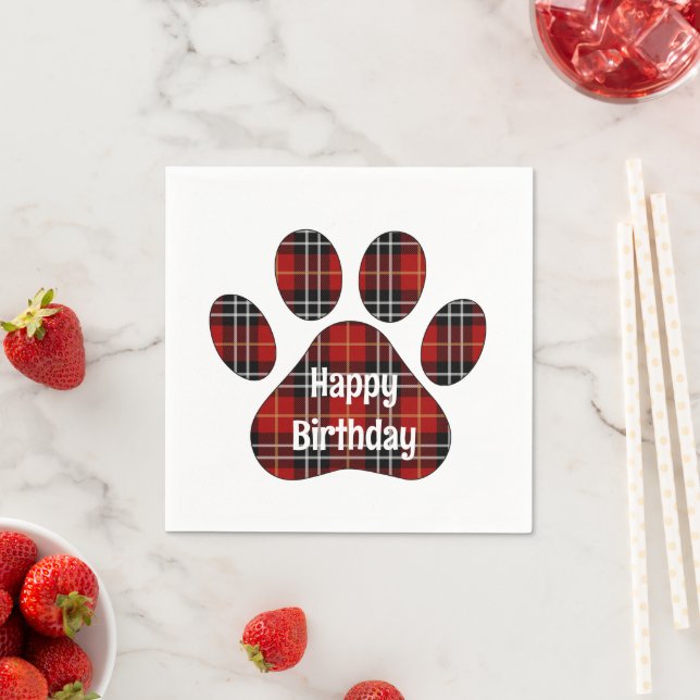 Serviette En Papier Tartan Plaid Empreintes Anniversaires (En situation)