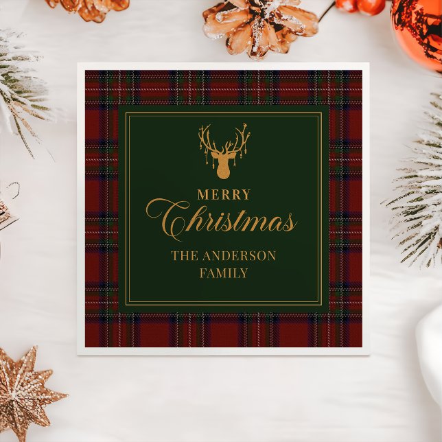 Serviette En Papier Tartan Plaid Merry Christmas Family Napkins (Créateur téléchargé)