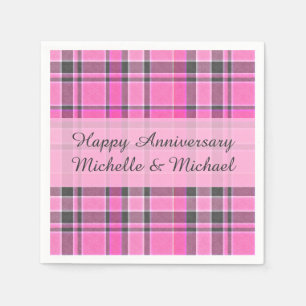 Serviette En Papier Tartan rose gris   Ajoutez votre nom