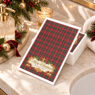 Serviette En Papier Tartan rouge Joyeux Noël