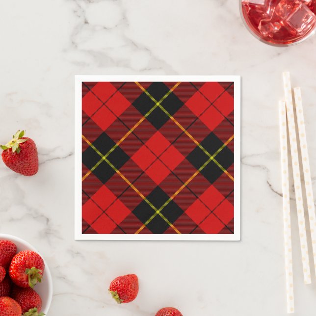 Serviette En Papier Tartan Wallace rouge noir carreaux (En situation)