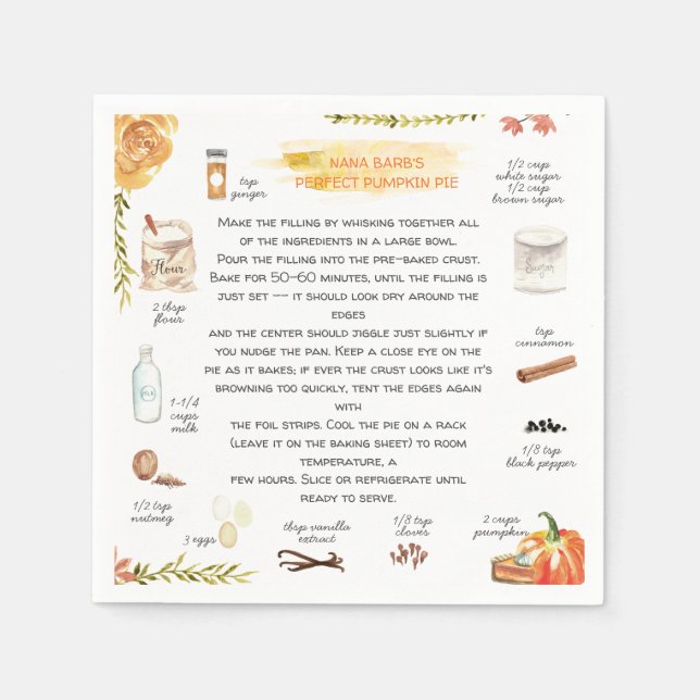 Serviette En Papier Tarte Citrouille maison | Action de grâces (Devant)