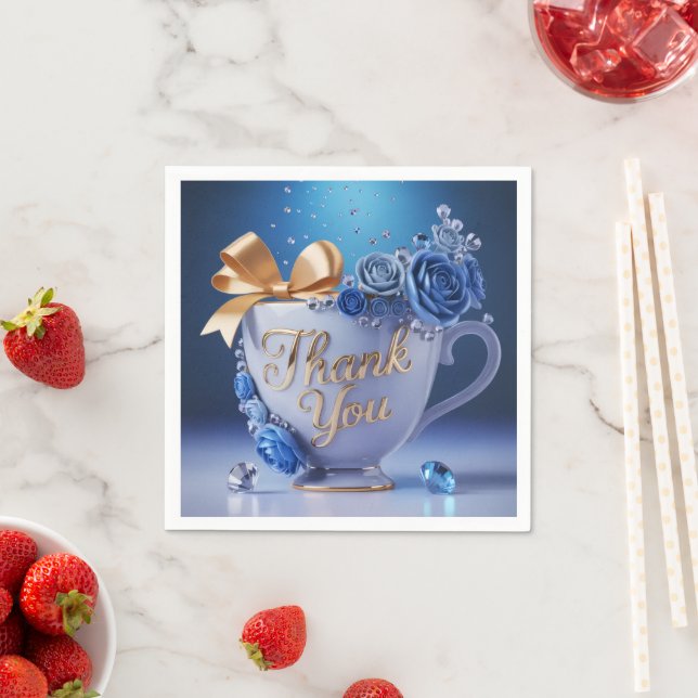 Serviette En Papier Tasse à thé Blue Rose, Merci, (En situation)