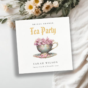 Serviette En Papier Tasse de thé florale en or rose pour la fête de la