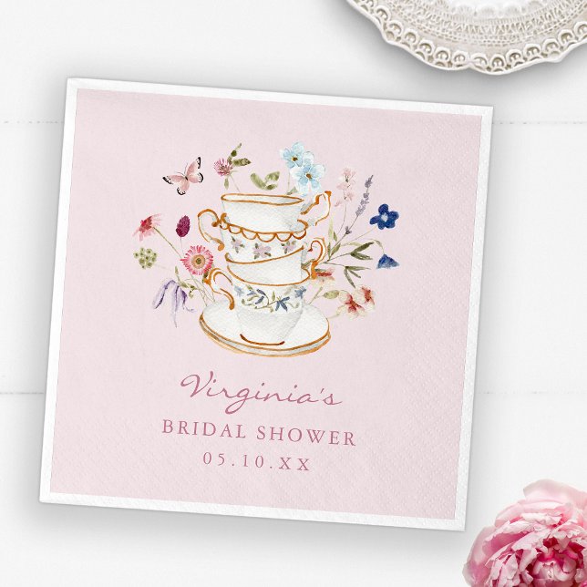 Serviette En Papier Tasse de thé rose en papier assiette (Pink Tea Party Paper Napkins with Butterfly by Painted Paperie
)