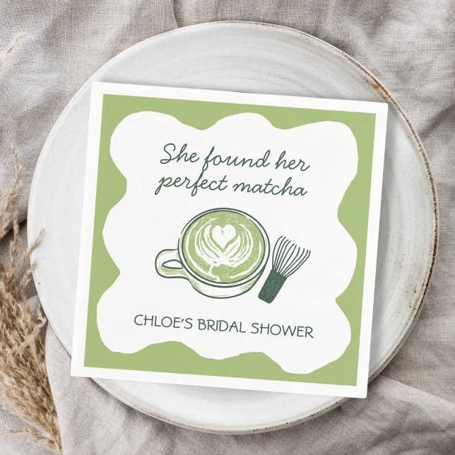 Serviette En Papier Tasse de Thé Vert Matcha Parfaite & Fouet Réceptio (Perfect Matcha Green Tea Bachelorette Square Sticker)