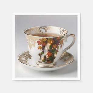 Serviette En Papier Tasse élégante Automne Cascade avec bordure dorée