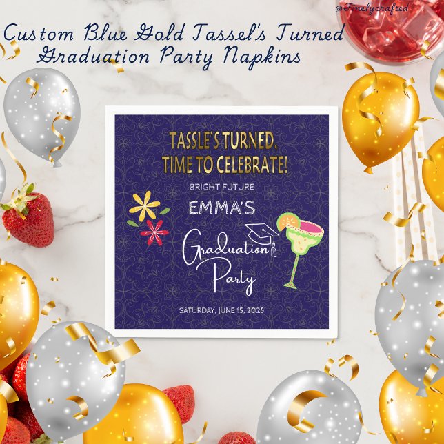 Serviette En Papier Tassel d'or bleu personnaliséߴs Parti de graduatio (Créateur téléchargé)