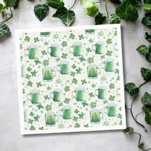 Serviette En Papier Tasses à bière vertes élégantes et trèfles blancs