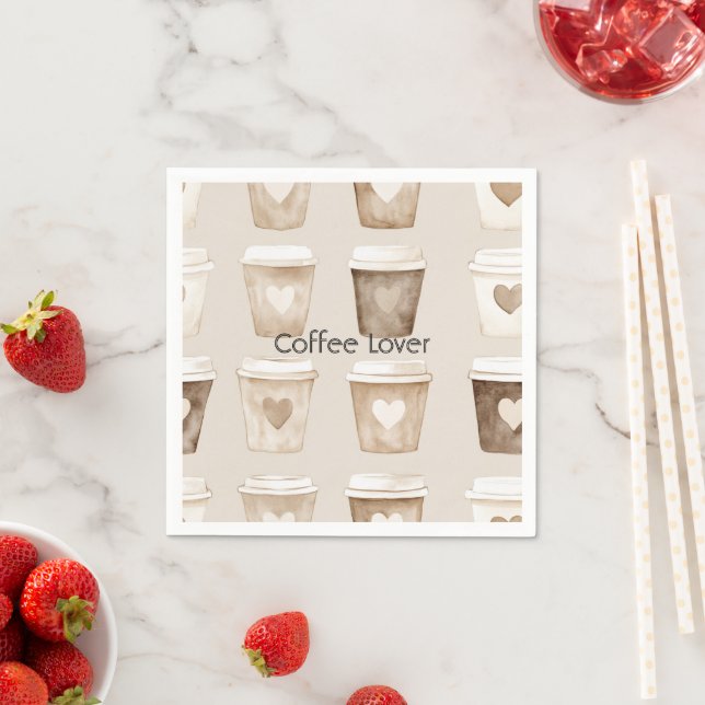 Serviette En Papier Tasses cœur café crème (En situation)