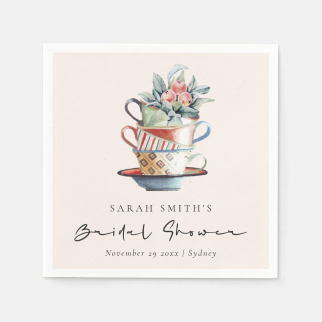 Serviette En Papier Tasses empilées Blush Floral Mariage Shower Thé Pa (Devant)
