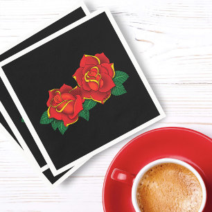 Serviette En Papier Tatouage aux roses rouges