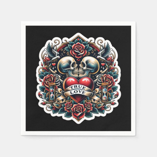 Serviette En Papier Tatouage de mariage cœur squelette du véritable am (Devant)