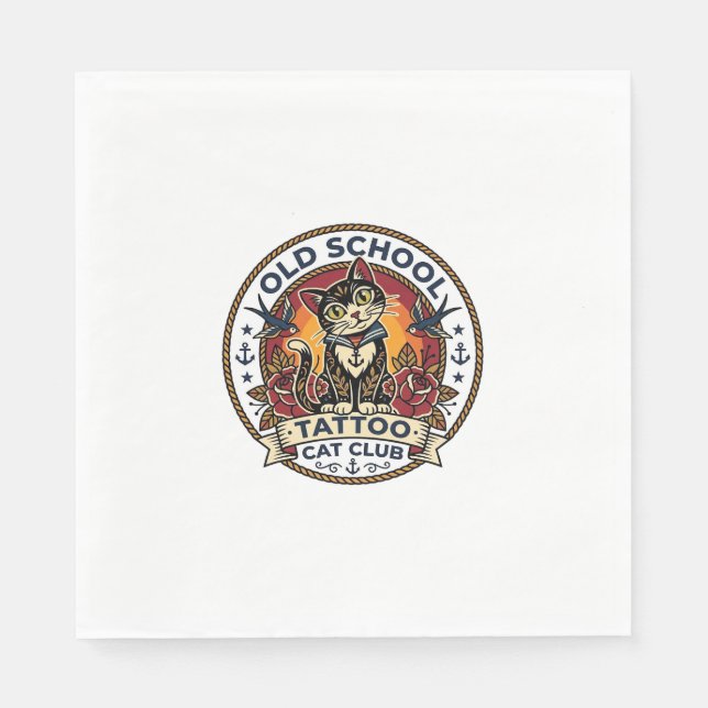 Serviette En Papier Tatouage École Ancienne Chat Mignon Design - École (Devant)