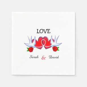 Serviette En Papier Tatouage Hirondelle Coeurs Et Design Rose