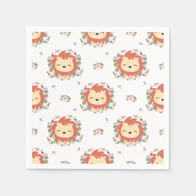 Serviette En Papier Tatouage Lion Et Fleur (Devant)