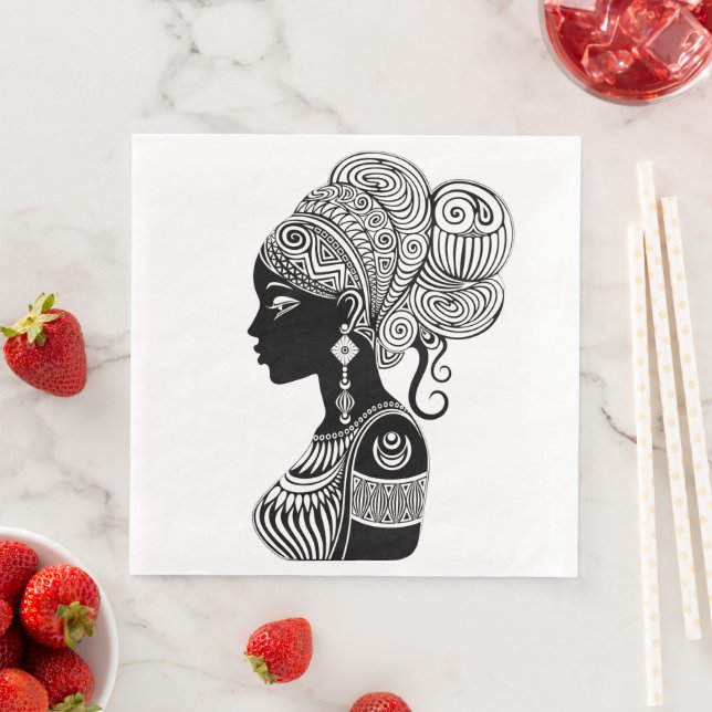 Serviette En Papier Tatouage Tribal Portrait de Fille Africaine (En situation)