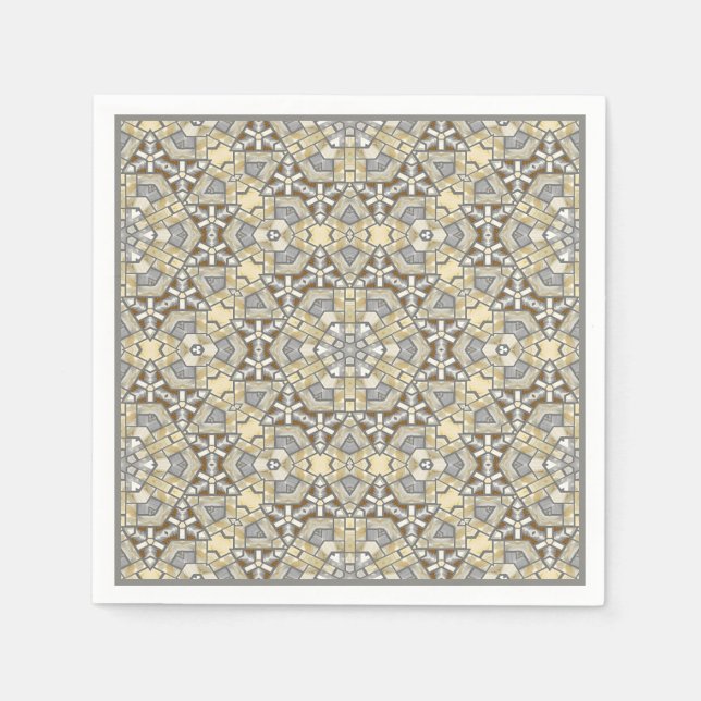 Serviette En Papier Taupe Brown Gris Beige Mosaïque Kaleidoscope Motif (Devant)