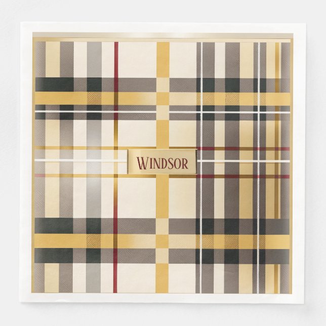 Serviette En Papier Taupe chic et tendance et Gold Plaid (Devant)