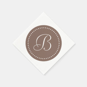 Serviette En Papier Taupe Marron/Point Blanc Monogramme