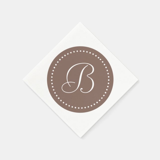 Serviette En Papier Taupe Marron/Point Blanc Monogramme (Coin)