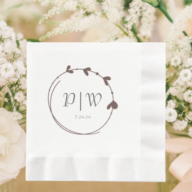 Serviette En Papier Taupe simple Mariage de couronne cardiaque (In Situ Wedding)
