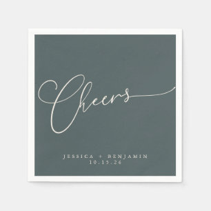 Serviette En Papier Tcheers Minimal Teal Script Mariage Personnalisé