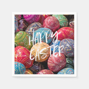 Serviette En Papier Tchèque Oeufs De Pâques Décorés, Joyeux Pâques
