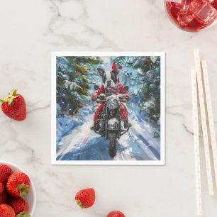 Serviette En Papier Tchiens de Boston Terrier en moto Noël