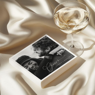 Serviette En Papier Tchin Élégant Noms de Script Photo Mariage Moderne